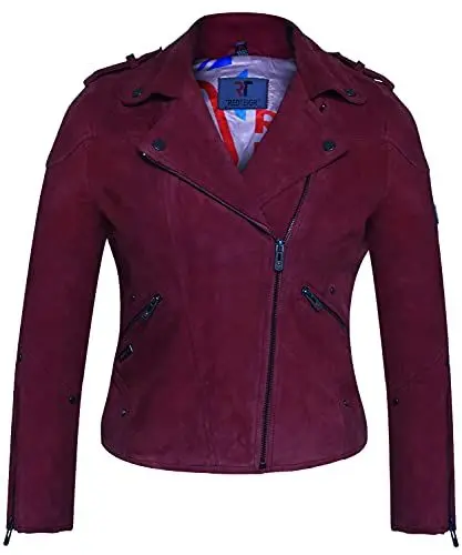 Produktbild: Bluepiel Damen Lederjacke Mila Echtleder Jacke Übergangsjacke Modernen Bikerjacke mit Reverskragen aus feinstem Lammnappa Leder (M, Rot)