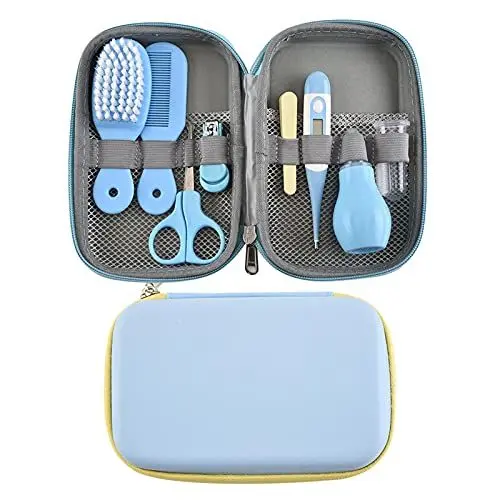 Produktbild: bluesa 8 Teiliges Babypflege Set Baby Erstausstattung Pflegeset Babypflegeset Für Neugeborene, Mit Aufbewahrungskoffer, Haarbürste, Kamm, Nagelknipser