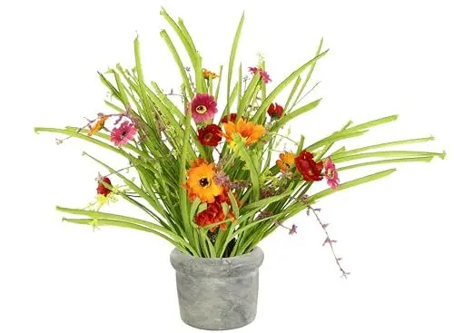 Produktbild: Blütenbund im Topf Künstlicher Grasbusch mit Margeriten Kunstblumen Grasbund Gerbera Kunstgras Bündel Stehgras Blüten Gras Grasbüschel Deko Kunstpflanze Grasbündel Pflanze Ziergras Gräser Sträucher