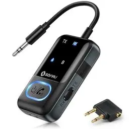 Produktbild: Bluetooth 5.3 Adapter Transmitter Flugzeug, SONRU 2 in 1 Bluetooth Sender Empfänger Bluetooth Sender Klinke AUX 3,5mm Bluetooth Transmitter Receiver für 2 Kopfhörer, Stereoanlage, Autoradio, TV