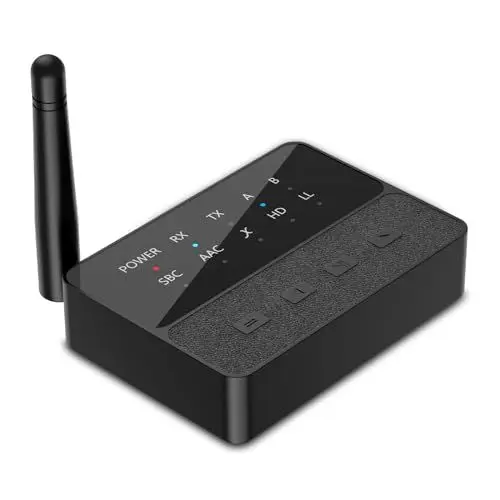 Produktbild: Bluetooth 5.3 Empfänger Sender für 2 Kopfhörer für TV 2-in-1 Bluetooth Transmitter Wireless Audio Adapter DAC & AptX HD Low Latency mit RCA/AUX Kabel für TV Stereoanlage PC