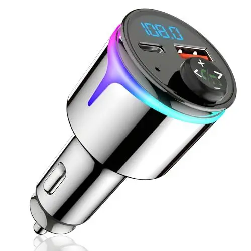 Produktbild: Bluetooth Adapter Auto 48W Schnellladung <strong>PD 30W & QC3.0 18W:</strong> , Ganzmetall FM Transmitter für Zigarettenanzünder, Freisprecheinrichtung, Noise Cancelling, KFZ Radio, Musikplayer