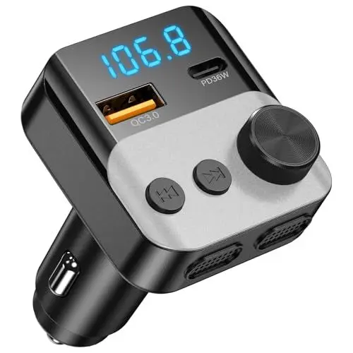 Produktbild: Bluetooth FM Transmitter, ETELIAR Auto Radio Transmitter 18W QC 3.0 & PD 36W KFZ Wireless Bluetooth 5.3 FM Radio Adapter Freisprecheinrichtung Car Kit