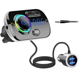 Produktbild: Bluetooth FM Transmitter für Autoradio,HIDOU Bluetooth 5.0 Autoradio Adapter Empfänger mit 7 Farblicht KFZ-Ladegerät,Dual USB QC3.0/2.4 A,Siri Voice Assistant, Freisprecheinrichtung Mp3 Player