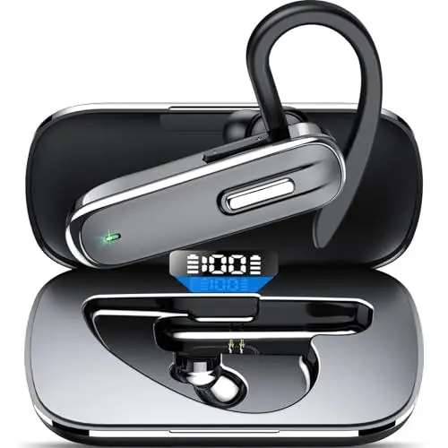 Produktbild: IKG Bluetooth Headset mit Mikrofon LED CVC8.0, Freisprechanlage Bluetooth Ohrhörer, 100 Std Spielzeit mit Ladecase, In Ear Kabellos Headset für iOS, Android und Laptop