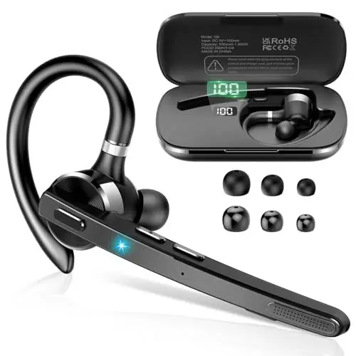 Produktbild: Bluetooth Headset V5.3, Wireless Freisprech Telefon mit CVC 8.0/ENC Dual Mic, APTX, Mute Zwei-Geräte-Verbindung Headset Handy, 90 Std Spielzeit Bluetooth Ohrhörer mit Ladebox für Geschäft/Trucker