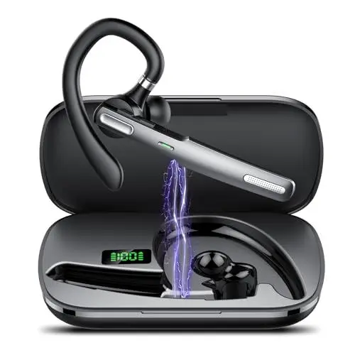 Produktbild: Bluetooth Headset V5.3 mit Dual Mic Geräuschunterdrückung, 100H Stunden Sprechzeit, Headset Kabellos mit LED Ladecase, In-Ear Headset Handy mit für Autofahren/Business/Büro