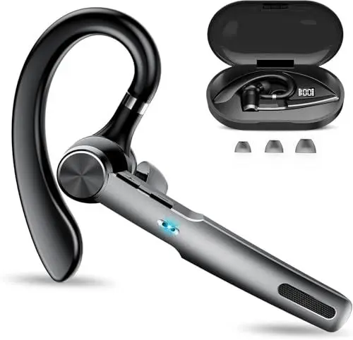 Produktbild: Bluetooth Headset Wireless Freisprech Telefon, 5.3 Bluetooth Headset Handy mit 60H Spielzeit, ENC Dual Mic Geräuschunterdrückung Ohrhörer, Earbuds mit Ladecase für Business/Büro/Autofahren, Schwarz