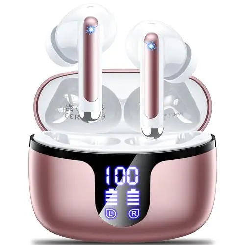 Produktbild: Bluetooth Kopfhörer,2024 Kopfhörer Kabellos Bluetooth 5.3 in Ear Ohrhörer mit 4 ENC Noise Cancelling Mikrofon,42H Spielzeit mit LED-Anzeige,IPX7 Wasserdicht Sport Headphones für iPhone Android,Rosé
