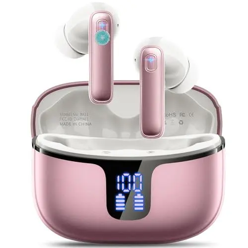 Produktbild: Bluetooth Kopfhörer, In Ear Kopfhörer Kabellos Bluetooth 5.3 Kabellose Kopfhörer mit 4 Mikrofon, ENC Lärmreduzierung Wireless Earbuds 40H Stereo, LED-Anzeige, USB-C, IP7 Wasserdicht Ohrhörer, Roségold