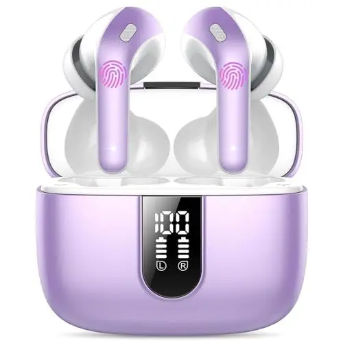 Produktbild: Bluetooth Kopfhörer, In Ear Kopfhörer Kabellos Bluetooth 5.3 mit 50H Tiefer Bass, 2024 Neue Kabellose Kopfhörer Noise Cancelling Earbuds mit 4 ENC Mic, IPX7 Wasserdicht Ohrhörer, Perle Lila