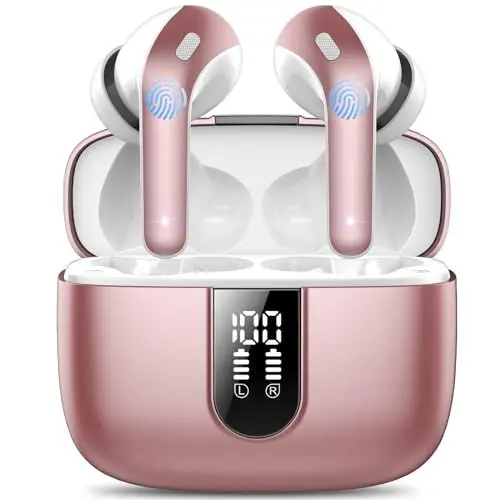 Produktbild: Bluetooth Kopfhörer, In Ear Kopfhörer Kabellos Bluetooth 5.3 mit 50H Tiefer Bass, 2024 Neue Kabellose Kopfhörer Noise Cancelling Earbuds mit 4 ENC Mic, IPX7 Wasserdicht Ohrhörer, Roségold