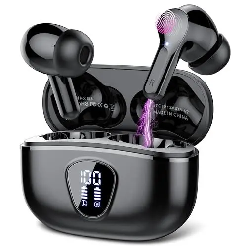 Produktbild: Bluetooth Kopfhörer, Kopfhörer Kabellos Bluetooth 5.3 In Ear, 4 ENC Noise Cancelling Mic Ohrhörer, HiFi Stereo Tiefbass, 40H Spielzeit, LED-Anzeige, IP7 Wasserdichte Earbuds, Touch Control, Schwarz