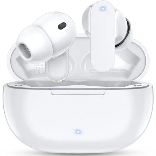 Produktbild: Bluetooth Kopfhörer, Kopfhörer Kabellos Bluetooth 5.3 In Ear Kopfhörer mit 4 ENC Noise Cancelling Mic, 40 std Spielzeit HiFi Stereo, IP7 Wasserdicht Ohrhörer, Geeignet für Arbeit und Studium (Weiß)