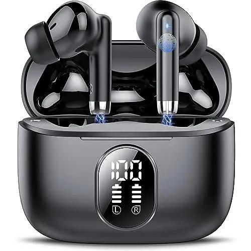 Produktbild: Bluetooth Kopfhörer, Kopfhörer Kabellos Bluetooth 5.3 In Ear Kopfhörer mit 4 ENC Noise Cancelling Mic, Kabellose Kopfhörer 40Std, Tiefer Bass Earbuds, IP7 Wasserdicht Ohrhörer/Tragbares Design/Schwarz