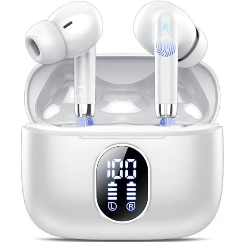 Produktbild: Bluetooth Kopfhörer, Kopfhörer Kabellos Bluetooth 5.3 In Ear Kopfhörer mit 4 ENC Noise Cancelling Mic, Kabellose Kopfhörer 40Std, Tiefer Bass Earbuds, IP7 Wasserdicht Ohrhörer, Tragbares Design, Weiß