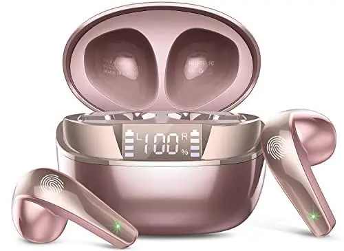 Produktbild: Bluetooth Kopfhörer, Kopfhörer Kabellos Bluetooth 5.3 In Ear Kopfhörer mit 4 Mic, Mini Kabellose Kopfhörer ENC Lärmreduzierung Earbuds, 40H Tiefer Bass, LED-Anzeige, IP7 Wasserdicht Ohrhörer, Roségold