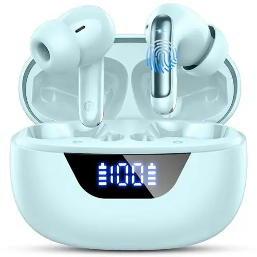 Produktbild: Bluetooth Kopfhörer, Kopfhörer Kabellos Bluetooth 5.3 In Ear mit 4 ENC Mic, 48H HiFi Stereo Kopfhörer Kabellos, LED-Anzeige Wireless Earbud, 3.6g Leicht IP7 Wasserdicht Ohrhörer für Sport Arbeit, grün