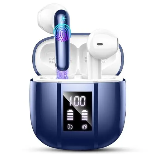 Produktbild: Bluetooth Kopfhörer, Kopfhörer Kabellos Bluetooth 5.3, Noise Cancelling In Ear Kopfhörer, IP7 Wasserdicht Wireless Kopfhörer mit Mikrofon, 48H Immersiver Deep Bass, Digitale LED-Anzeige Ohrhörer(Blau)