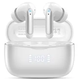 Produktbild: Bluetooth Kopfhörer, Kopfhörer Kabellos Bluetooth 5.3 In Ear Kopfhörer mit 4 ENC Noise Cancelling Mic, 56Std HiFi Stereo Tiefer Bass, IP7 wasserdicht Ohrhörer mit LED Anzeige, Touch Control, Weiß