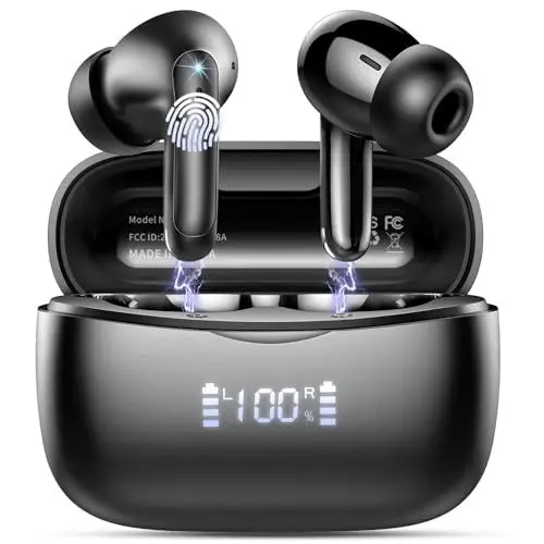 Produktbild: Bluetooth Kopfhörer, Kopfhörer Kabellos Bluetooth 5.3 in Ear Kopfhörer mit 4 ENC Noise Cancelling Mic, 56H HiFi Stereo Tiefbass Spielzeit, IP7 Wasserdicht Ohrhörer LED Anzeige, Touch Control, USB-C