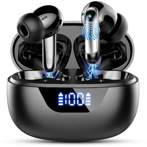 Produktbild: Bluetooth Kopfhörer, Kopfhörer Kabellos Bluetooth 5.3 mit 4 ENC Mic, 2024 Neue In Ear Kopfhörer 48H Noise Cancelling Earbuds Tiefer Bass Kabellose Kopfhörer IP7 Wasserdicht Ohrhörer LED-Anzeige/USB-C