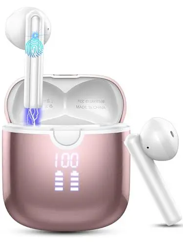 Produktbild: Bluetooth Kopfhörer, Kopfhörer Kabellos Bluetooth 5.3 mit 4 ENC Noise Cancelling Mic, Deep Bass In Ear Kopfhörer，40H Spielzeit，LED Anzeige，IP7 Wasserdicht Wireless Ohrhörer, für Arbeit und Studium