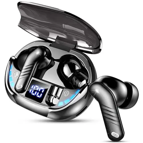 Produktbild: Bluetooth Kopfhörer, Kopfhörer Kabellos Bluetooth 5.3 mit 4 ENC Noise Cancelling Mic, Kabellose Kopfhörer In Ear HiFi Stereo, 40 std Spielzeit, LED-Anzeige, Ohrhörer Bluetooth für Arbeit Spiel Sport