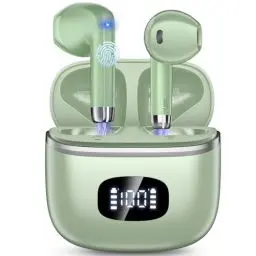 Produktbild: Bluetooth Kopfhörer, Kopfhörer Kabellos Bluetooth 5.3 mit 4 ENC Noise Cancelling Mic, kopfhörer kabellos HiFi Stereo, LED-Anzeige, 40 std Spielzeit, USB-C, In Ear Ohrhörer für Arbeit Spiel Sport, Grün