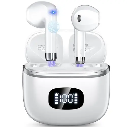 Produktbild: Bluetooth Kopfhörer, Kopfhörer Kabellos Bluetooth 5.3 mit 4 ENC Noise Cancelling Mic, kopfhörer kabellos HiFi Stereo, LED-Anzeige, 40 std Spielzeit, USB-C, In Ear Ohrhörer für Arbeit Spiel Sport, Weiß