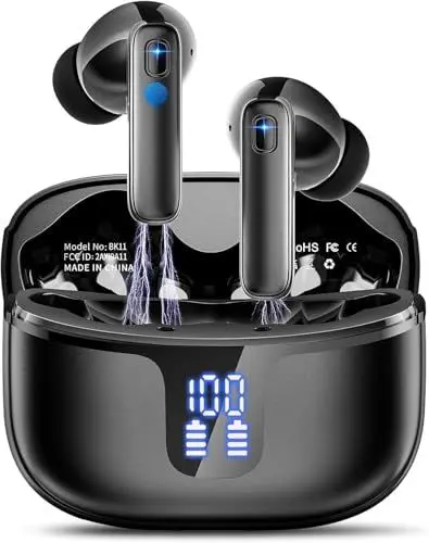 Produktbild: Bluetooth Kopfhörer, Kopfhörer Kabellos Bluetooth 5.3 mit HD Mic Stereo HiFi, 2025 In Ear Kopfhörer 40H Sport Kopfhörer LED Display, Kabellose Kopfhörer USB-C IP7 Wasserdicht USB-C für Android/iOS