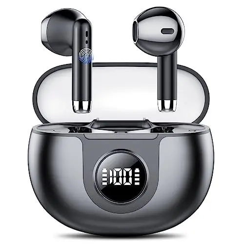 Produktbild: Bluetooth Kopfhörer, Kopfhörer Kabellos Bluetooth 5.3 mit Mikrofon, in Ear Kopfhörer Bluetooth mit LED Anzeige, Tiefer Bass, USB-C, 40 std Spielzeit, IPX7 Wasserdicht, HiFi Stereoklang Kopfhörer NEW