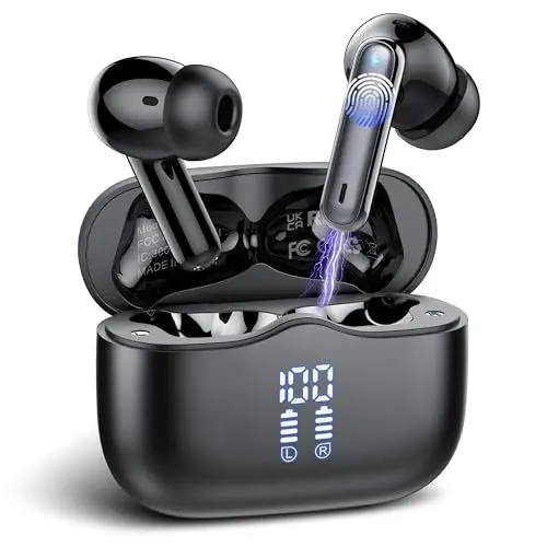 Produktbild: Bluetooth Kopfhörer, Kopfhörer Kabellos Bluetooth 5.4 In Ear Kopfhörer mit 4 ENC Noise Cancelling Mic, 40Std Kabellose Kopfhörer IP7 Wasserdicht, LED-Anzeige, USB-C, Ohrhörer für Arbeit Spiel Sport