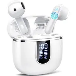 Produktbild: Bluetooth Kopfhörer, Kopfhörer Kabellos Bluetooth 5.4 In Ear Kopfhörer mit 4 ENC Noise Cancelling Mic, 40Std Wireless Earbuds mit LED Anzeige USB-C, IP7 Wasserdicht Ohrhörer für Fahren Lernen, weiß