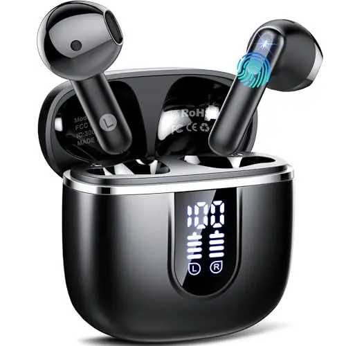 Produktbild: Bluetooth Kopfhörer, Kopfhörer Kabellos Bluetooth 5.4 In Ear Kopfhörer mit 4 ENC Noise Cancelling Mikrofon, 40Std Wireless Earbuds mit LED Anzeige USB-C, IP7 Wasserdicht Ohrhörer für Sport Arbeit
