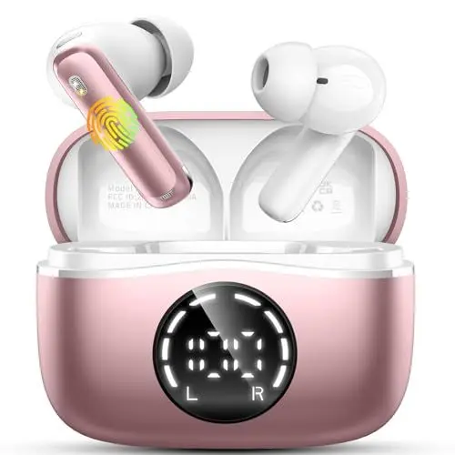 Produktbild: Bluetooth Kopfhörer, Kopfhörer Kabellos Bluetooth 5.4 In Ear Kopfhörer mit 4 ENC Noise Cancelling Mikrofon Earbuds, 48H Spielzeit, IP7 Wasserdicht Bluetooth Ohrhörer für Yoga/Reisen 2024 Neu Roségold