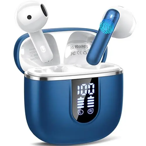 Produktbild: Bluetooth Kopfhörer, Kopfhörer Kabellos Bluetooth 5.4 In Ear Kopfhörer mit 4 ENC Noise Cancelling Mikrofonen, 40Std Ohrhörer mit LED Anzeige USB-C, IP7 Wasserdicht Earbuds für Sport Studium, Blau