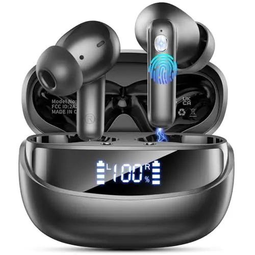 Produktbild: Bluetooth Kopfhörer, Kopfhörer Kabellos Bluetooth 5.4, In Ear Kopfhörer mit HiFi Stereo, 50 Std Spielzeit Kabellose Kopfhörer mit ENC Noise Cancelling Mics, IP7 Wasserdicht Ohrhörer LED-Anzeige, USB-C