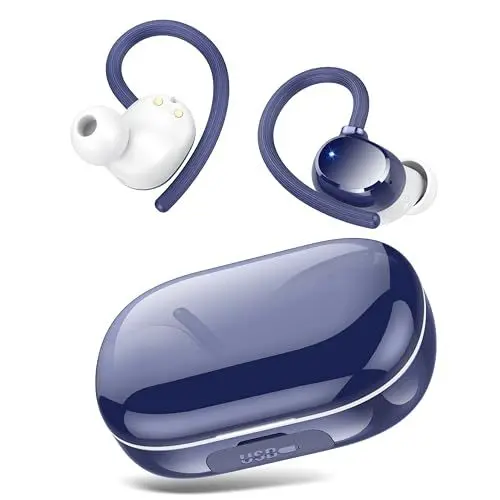 Produktbild: Bluetooth Kopfhörer Sport, 128Std Kopfhörer Kabellos Bluetooth 5.3, HiFi Stereo Tiefer Bass Wireless Earbud, ENC Noise Cancelling Mic, IPX7 Wasserdicht in Ear Ohrhörer mit Ohrhaken, LED-Anzeige USB-C