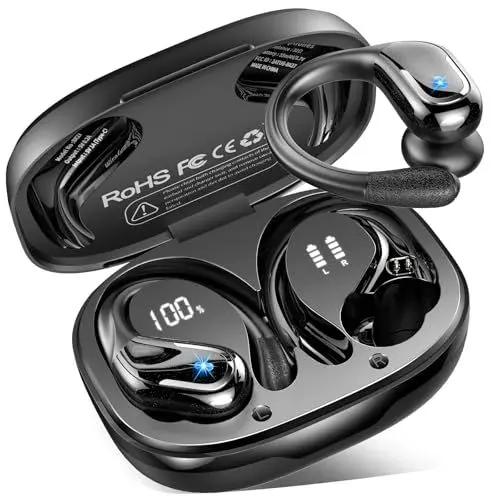 Produktbild: Bluetooth Kopfhörer Sport, 75Std Kopfhörer Kabellos Bluetooth 5.4, HiFi Stereo Tiefer Bass Wireless Earbud, 4 ENC Noise Cancelling Mic, IP7 Wasserdicht in Ear Ohrhörer mit Ohrhaken, USB-C LED-Anzeige