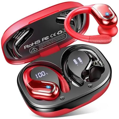 Produktbild: Bluetooth Kopfhörer Sport, 75Std Kopfhörer Kabellos Bluetooth 5.4, HiFi Stereo Tiefer Bass Wireless Earbud, 4 ENC Noise Cancelling Mic, IP7 Wasserdicht in Ear Ohrhörer mit Ohrhaken, USB-C LED-Anzeige
