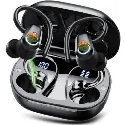 Produktbild: Bluetooth Kopfhörer Sport, Kopfhörer Kabellos Bluetooth 5.3 mit 4 ENC Mic, 50Std In Ear Kopfhörer mit 3D Stereo Earbuds, Dual-LED-Anzeige Touch Control IP7 Wasserdicht Ohrhörer USB-C(2024), Schwarz