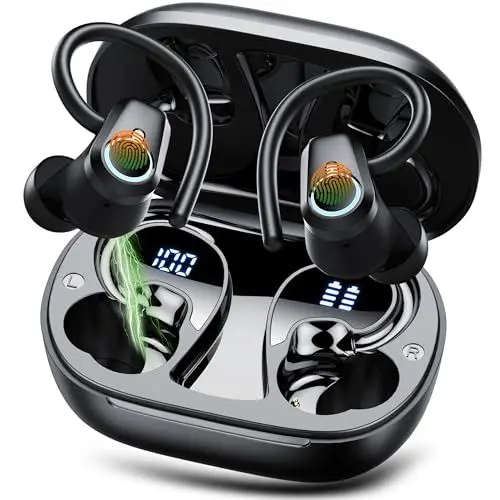 Produktbild: Bluetooth Kopfhörer Sport, Kopfhörer Kabellos Bluetooth 5.3 mit 4 ENC Mic, 50Std In Ear Kopfhörer mit 3D Stereo Earbuds, Dual-LED-Anzeige Touch Control IP7 Wasserdicht Ohrhörer USB-C(2024), Schwarz
