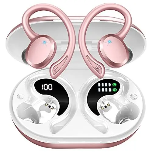 Produktbild: Bluetooth Kopfhörer Sport, In Ear Kopfhörer Kabellos Bluetooth 5.3 HiFi Stereo, (2023) 13 mm Treiber Wireless Earbuds mit HD Mic, 48Std Ohrhörer mit Bügel, IP7 Wasserdicht/800mAh USB-C LED Ladebox