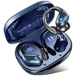 Produktbild: Bluetooth Kopfhörer Sport, In Ear Kopfhörer Kabellos Bluetooth 5.3 mit 4 ENC Noise Cancelling, 75H Hi-Fi Stereo Bluetooth Kopfhörer, Dual LED Anzeige, IP7 Wasserdicht Ohrhörer Bluetooth, Marineblau