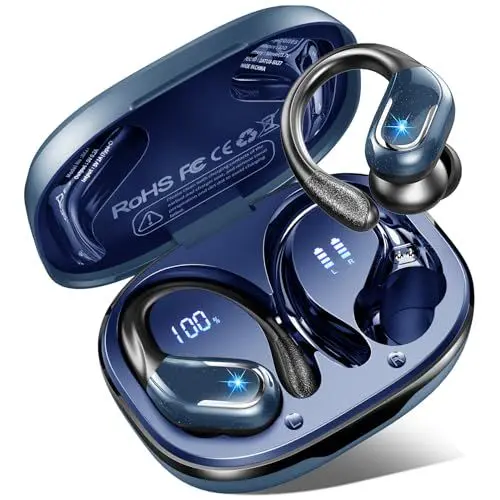 Produktbild: Bluetooth Kopfhörer Sport, In Ear Kopfhörer Kabellos Bluetooth 5.3 mit 4 ENC Noise Cancelling, 75H Hi-Fi Stereo Bluetooth Kopfhörer, Dual LED Anzeige, IP7 Wasserdicht Ohrhörer Bluetooth, Marineblau