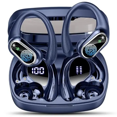 Produktbild: Bluetooth Kopfhörer Sport, In Ear Kopfhörer Kabellos Bluetooth 5.3 mit HD Mic, Herausragender Sound, 50Std HiFi Stereo Kabellose Kopfhörer, 2024 Noise Cancelling Ohrhörer, IP7 Wasserdicht LED Blau