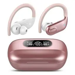 Produktbild: Bluetooth Kopfhörer Sport, Kopfhörer Kabellos Bluetooth 5.3 Kopfhörer In Ear mit 4 ENC Mirc, 80 Std Tiefer Bass, Tastensteuerung, IPX7 wasserdichte Ohrhörer mit Ohrhaken für iOS/Android Rosarot