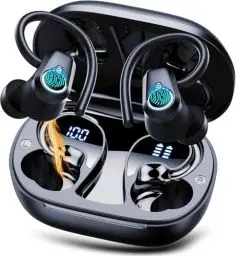 Produktbild: Bluetooth Kopfhörer Sport, Kopfhörer Kabellos Bluetooth 5.3 Mit ENC Mic, 50std Hifi Stereo Tiefer Bass Ohrhörer Mit Led-Anzeige, Ip7 Wasserdicht Wireless Earbuds Mit Ohrhaken Für Sport,Usb-C,Schwarz