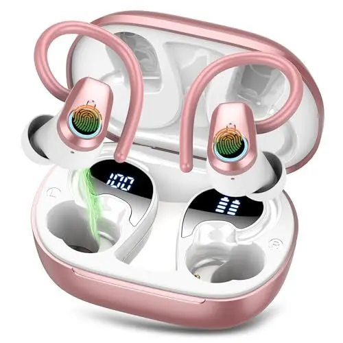 Produktbild: Bluetooth Kopfhörer Sport, Kopfhörer Kabellos Bluetooth 5.3 mit 4 ENC Mic, 50Std In Ear Kopfhörer mit 3D Stereo Earbuds, Dual-LED-Anzeige Touch Control IP7 Wasserdicht Ohrhörer USB-C(2024), Roségold